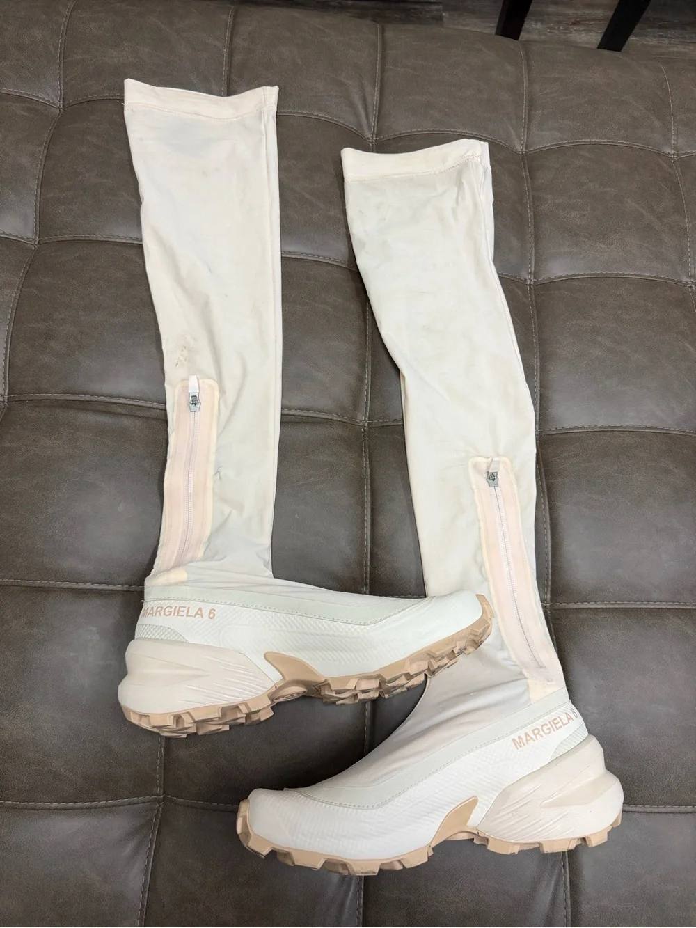 MM6 Maison Margiela Salomon crossover over-the-Knee Boots Light Cream size 40